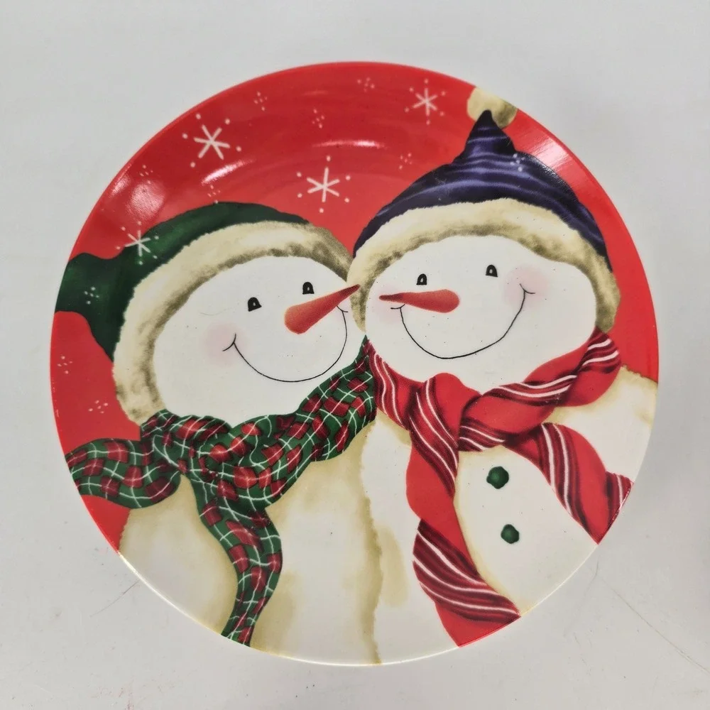 Set of 3 Vintage Snowman Christmas Salad Dessert Plates Holiday Table Decor